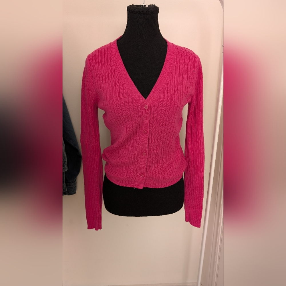 Wilfred Hot Pink Ribbed V-Neck Button Cardigan